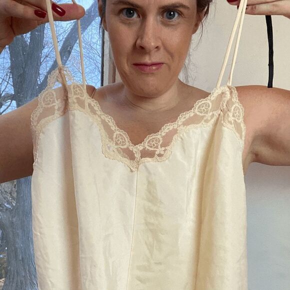 Vintage 80s Lady Lynne Slip Top Spaghetti Strap Lace Lingerie Silky Tank Cami - Picture 5 of 8